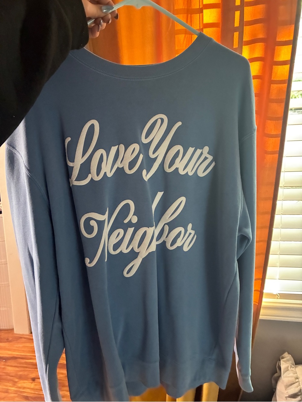 Blue 'Love Your Neighbor' Graphic Crewneck Sweater